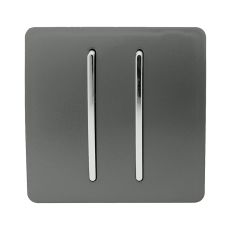 Trendi, Artistic Modern 2 Gang Retractive Home Auto.Switch Charcoal Finish, BRITISH MADE, (25mm Back Box Required), 5yrs Warranty