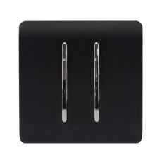 Trendi, Artistic Modern 2 Gang Retractive Home Auto.Switch Matt Black Finish, BRITISH MADE, (25mm Back Box Required), 5yrs Warranty