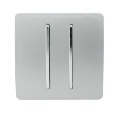 Trendi, Artistic Modern 2 Gang Retractive Home Auto.Switch Silver Finish, BRITISH MADE, (25mm Back Box Required), 5yrs Warranty