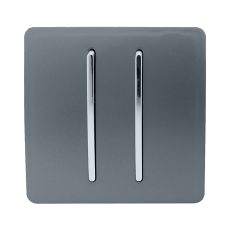 Trendi, Artistic Modern 2 Gang Retractive Home Auto.Switch Warm Grey Finish, BRITISH MADE, (25mm Back Box Required), 5yrs Warranty