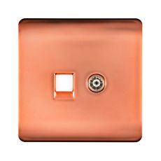 Trendi, Artistic Modern TV Co-Axial & RJ11 Telephone Copper Finish, BRITISH MADE, (35mm Back Box Required), 5yrs Warranty