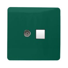 Trendi, Artistic Modern TV Co-Axial & RJ11 Telephone Dark Green Finish, BRITISH MADE, (35mm Back Box Required), 5yrs Warranty