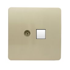 Trendi, Artistic Modern TV Co-Axial & RJ11 Telephone Champagne Gold Finish, BRITISH MADE, (35mm Back Box Required), 5yrs Warranty