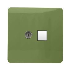Trendi, Artistic Modern TV Co-Axial & PC Ethernet Moss Green Finish, BRITISH MADE, (35mm Back Box Required), 5yrs Warranty