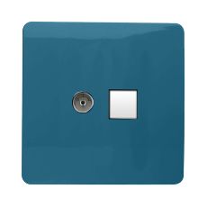 Trendi, Artistic Modern TV Co-Axial & RJ11 Telephone Ocean Blue Finish, BRITISH MADE, (35mm Back Box Required), 5yrs Warranty