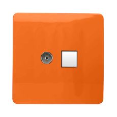 Trendi, Artistic Modern TV Co-Axial & RJ11 Telephone Orange Finish, BRITISH MADE, (35mm Back Box Required), 5yrs Warranty