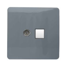 Trendi, Artistic Modern TV Co-Axial & PC Ethernet Warm Grey Finish, BRITISH MADE, (35mm Back Box Required), 5yrs Warranty