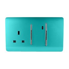 Trendi, Artistic Modern Cooker Control Panel 13amp with 45amp Switch Bright Teal Finish, BRITISH MADE, (47mm Back Box Required), 5yrs Warranty
