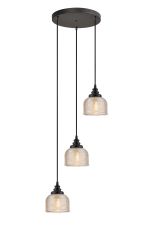 Arvo 3 Light Round Pendant, E27 Satin Black/Prismatic Dome Glass, Amber