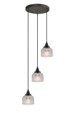 Arvo 3 Light Round Pendant, E27 Satin Black/Prismatic Dome Glass, Clear