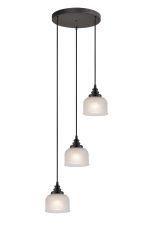 Arvo 3 Light Round Pendant, E27, Satin Black/Prismatic Dome Glass, Frosted