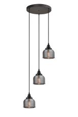 Arvo 3 Light Round Pendant, E27, Satin Black/Prismatic Dome Glass, Smoke