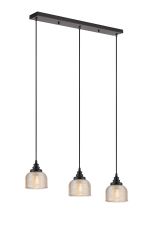Arvo 3 Light Linear Pendant, E27, Satin Black/Prismatic Dome Glass, Amber