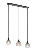 Arvo 3 Light Linear Pendant, E27, Satin Black/Prismatic Dome Glass, Clear