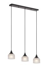 Arvo 3 Light Linear Pendant, E27, Satin Black/Prismatic Dome Glass, Frosted