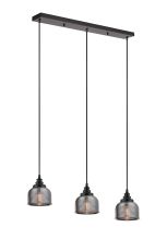 Arvo 3 Light Linear Pendant, E27, Satin Black/Prismatic Dome Glass, Smoke