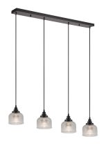 Arvo 4 Light Linear Pendant, E27, Satin Black/Prismatic Dome Glass, Clear