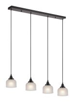 Arvo 4 Light Linear Pendant, E27, Satin Black/Prismatic Dome Glass, Frosted