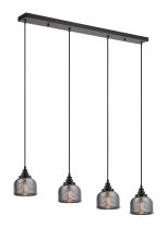 Arvo 4 Light Linear Pendant, E27, Satin Black/Prismatic Dome Glass, Smoke