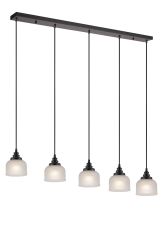 Arvo 5 Light Linear Pendant, E27, Satin Black/Prismatic Dome Glass, Frosted