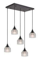 Arvo 5 Light Rectangular Pendant, E27, Satin Black/Prismatic Dome Glass, Clear