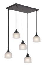 Arvo 5 Light Rectangular Pendant, E27, Satin Black/Prismatic Dome Glass, Frosted