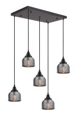Arvo 5 Light Rectangular Pendant, E27, Satin Black/Prismatic Dome Glass, Smoke