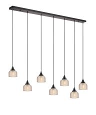 Arvo 7 Light Linear Pendant, E27, Satin Black/Prismatic Dome Glass, Amber