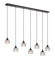 Arvo 7 Light Linear Pendant, E27, Satin Black/Prismatic Dome Glass, Clear