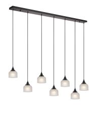 Arvo 7 Light Linear Pendant, E27, Satin Black/Prismatic Dome Glass, Frosted