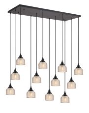 Arvo 12 Light Rectangular Pendant, E27, Satin Black/Prismatic Dome Glass, Amber Item Weight: 16kg
