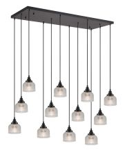 Arvo 12 Light Rectangular Pendant, E27, Satin Black/Prismatic Dome Glass, Clear Item Weight: 16.1kg