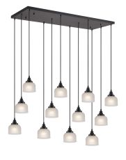 Arvo 12 Light Rectangular Pendant, E27, Satin Black/Prismatic Dome Glass, Frosted Item Weight: 16.1kg