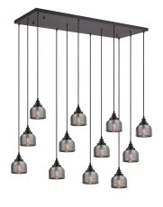 Arvo 12 Light Rectangular Pendant, E27, Satin Black/Prismatic Dome Glass, Smoke Item Weight: 16.1kg