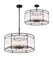 Munito IP 65cm Pendant / Semi Ceiling Convertible, 8 x G9, IP44, Satin Black / Clear