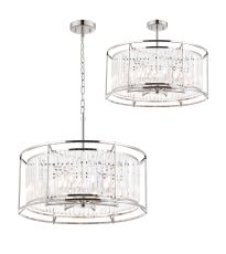 Munito IP 65cm Pendant / Semi Ceiling Convertible, 8 x G9, IP44, Polished Nickel / Clear