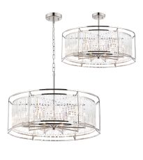 Munito IP 80cm Pendant / Semi Ceiling Convertible, 10 x G9, IP44, Polished Nickel / Clear