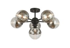 Fiorella 62cm Semi-Flush Multi Arm Ceiling Light, 6 x G9, Satin Black/Chrome/Clear Two-Tone Round Spiral Glass (A)