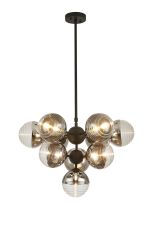 Fiorella Telescopic Multi Arm Pendant, 10 x G9, Satin Black/Chrome/Clear Two-Tone Round Spiral Glass (A)