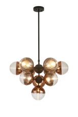 Fiorella Telescopic Multi Arm Pendant, 10 x G9, Satin Black/Copper/Clear Two-Tone Round Spiral Glass (A)
