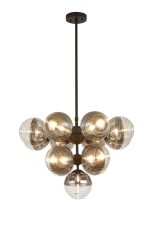 Fiorella Telescopic Multi Arm Pendant, 13 x G9, Satin Black/Chrome/Clear Two-Tone Round Spiral Glass (A)