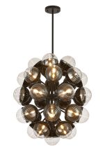 Fiorella 74cm Fixed Multi Arm Sphere Pendant, 35 x G9, Satin Black/Black/Clear Two-Tone Round Spiral Glass (A)