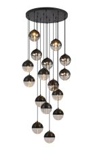 Fiorella 68cm Pendant, 16 x G9, Satin Black/Black/Clear Two-Tone Round Spiral Glass (A)