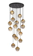 Fiorella 68cm Pendant, 16 x G9, Satin Black/Gold/Clear Two-Tone Round Spiral Glass (A)