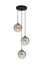 Fiorella 31cm Round Pendant, 3 x G9, Satin Black/Chrome/Clear Two-Tone Round Spiral Glass (A)