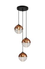 Fiorella 31cm Round Pendant, 3 x G9, Satin Black/Copper/Clear Two-Tone Round Spiral Glass (A)