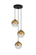 Fiorella 31cm Round Pendant, 3 x G9, Satin Black/Gold/Clear Two-Tone Round Spiral Glass (A)