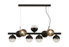 Fiorella Linear Pendant, 9 x G9, Satin Black/Black/Clear Two-Tone Round Spiral Glass (A)