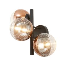 Fiorella Wall Lamp, 3 x G9, Satin Black/Copper/Clear Two-Tone Round Spiral Glass (A)