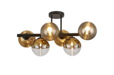 Fiorella Semi-Flush Ceiling Light, 6 x G9, Satin Black/Gold/Clear Two-Tone Round Spiral Glass (A)